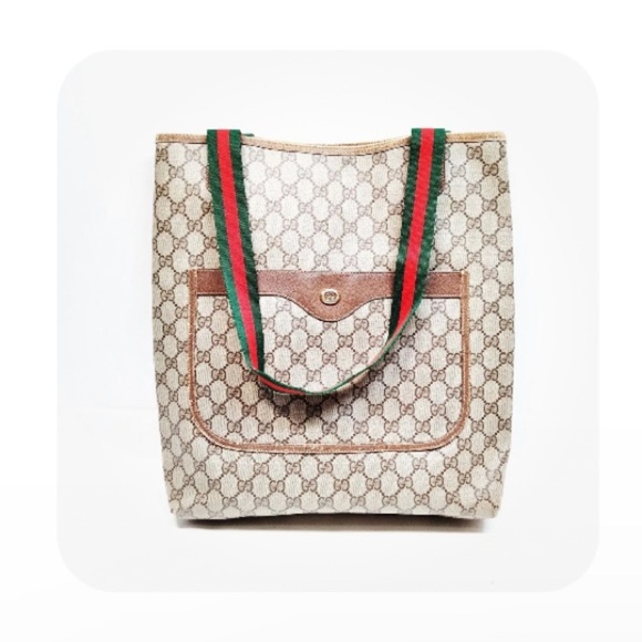 Gucci Beige GG Canvas Tote with Red and Green Straps - Picture 1 of 16